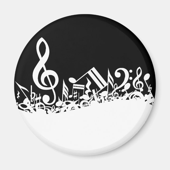 White Jumbled Musical Notes on Black Magnet (Front)