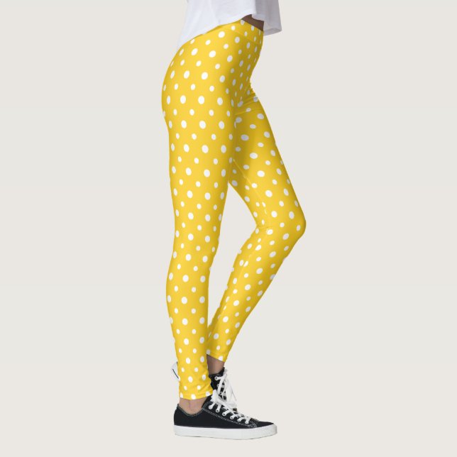 White Jumbo Polka Dots on Yellow to Customise Leggings (Right)