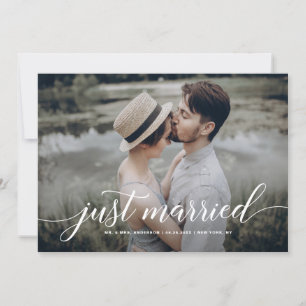 White Just Married Overlay Cursive Script Photo Announcement