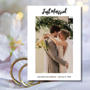 White Just Married Photo Announcement Card