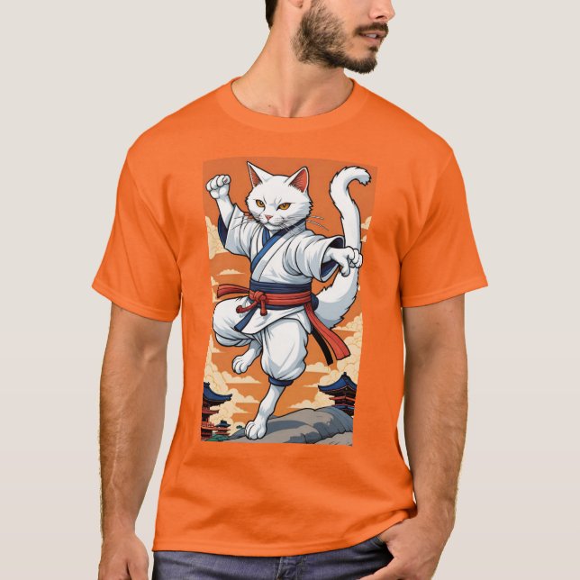 White Karate Cat T-Shirt (Front)