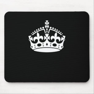 White Keep Calm Crown on Black Mouse Mat