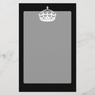 White Keep Calm Crown on Black Stationery