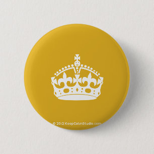 White Keep Calm Crown on Gold Background 6 Cm Round Badge
