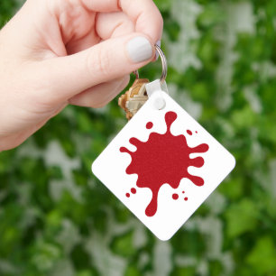 White Keychain with Tomato Red Splatter Accent