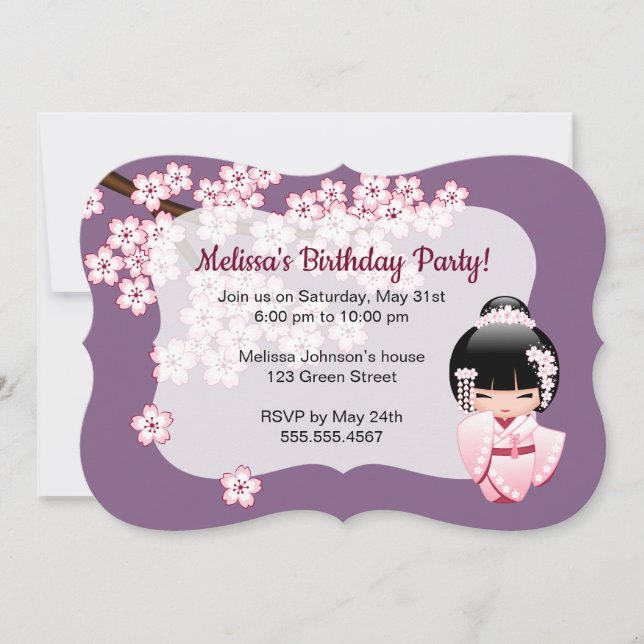 White Kimono Kokeshi Doll - Cute Birthday Party Invitation (Front)