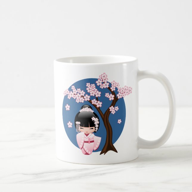 White Kimono Kokeshi Doll - Cute Geisha Girl 2 Coffee Mug (Right)