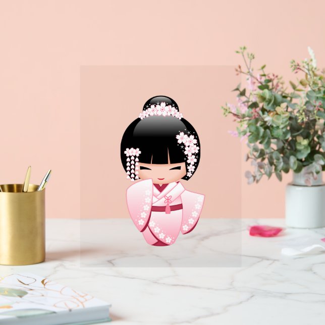 White Kimono Kokeshi Doll - Cute Geisha Girl Acrylic Sign (Wedding)