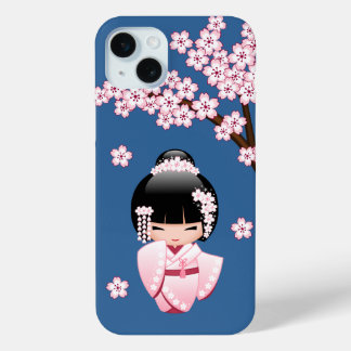 White Kimono Kokeshi Doll - Cute Geisha Girl iPhone 15 Mini Case