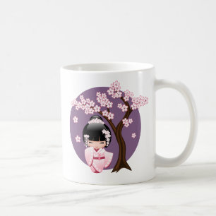 White Kimono Kokeshi Doll - Cute Geisha Girl Coffe Coffee Mug