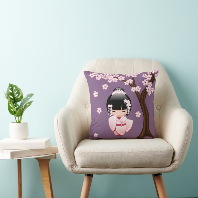 White Kimono Kokeshi Doll - Cute Geisha Girl Cushion (Chair)