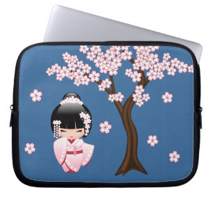 White Kimono Kokeshi Doll - Cute Geisha Girl Laptop Sleeve
