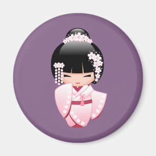 White Kimono Kokeshi Doll - Cute Geisha Girl Magnet