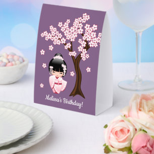 White Kimono Kokeshi Doll Cute Geisha Girl Purple