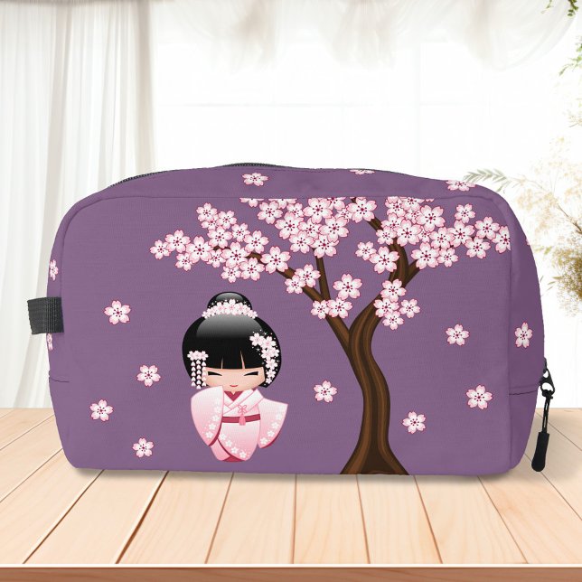 White Kimono Kokeshi Doll Cute Geisha Girl Purple Dopp Kit (Creator Uploaded)