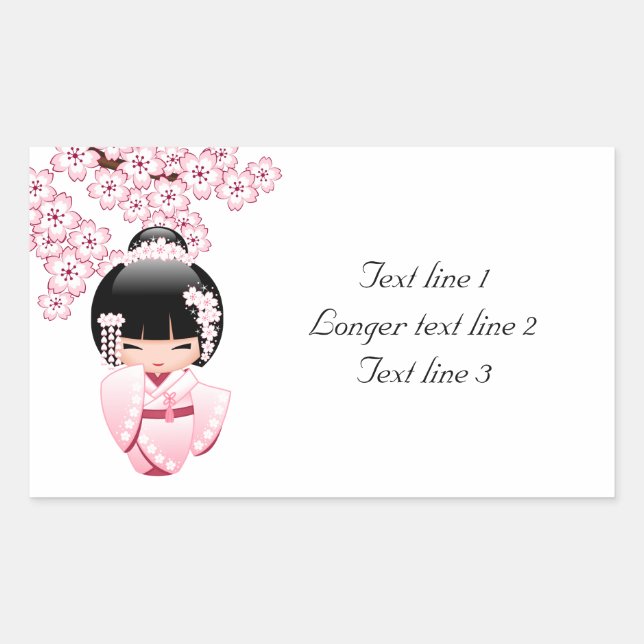 White Kimono Kokeshi Doll - Cute Geisha Girl Rectangular Sticker (Front)