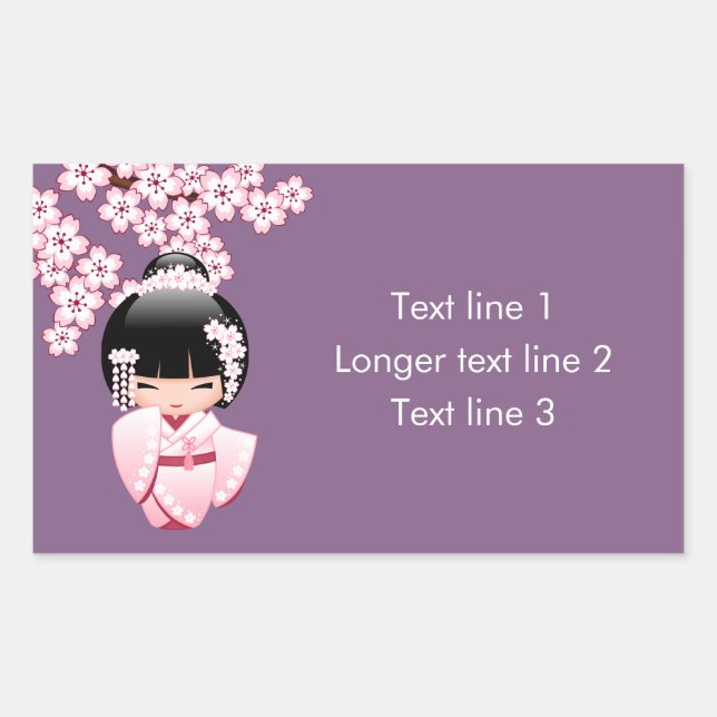 White Kimono Kokeshi Doll - Cute Geisha Girl Rectangular Sticker (Front)