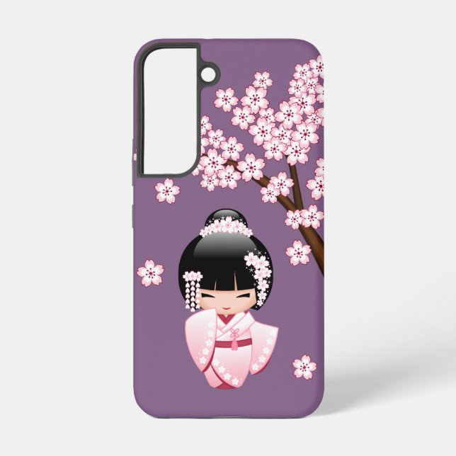White Kimono Kokeshi Doll - Cute Geisha Girl Samsung Galaxy S22 Case (Back)