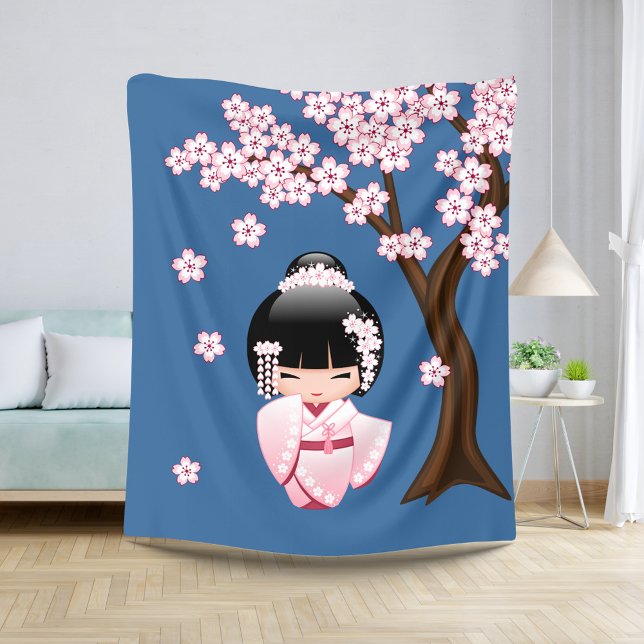 White Kimono Kokeshi Doll - Cute Geisha Girl Sherpa Blanket (Creator Uploaded)