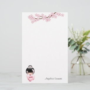 White Kimono Kokeshi Doll - Cute Geisha Girl Stationery