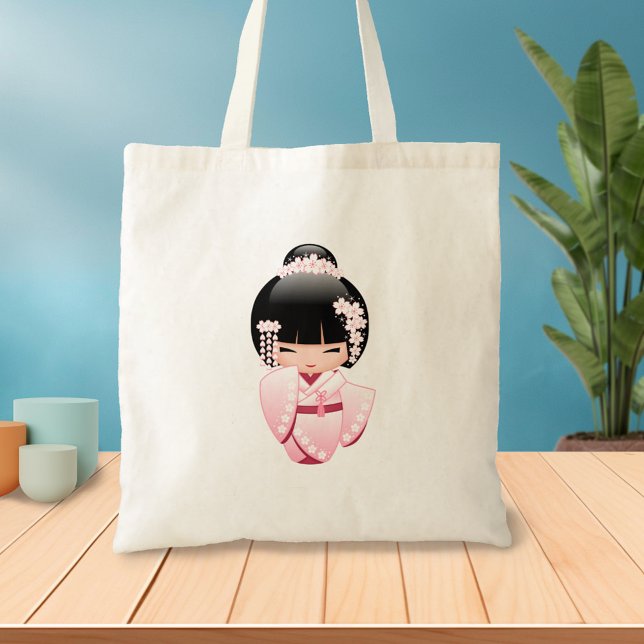 White Kimono Kokeshi Doll - Cute Geisha Girl Tote Bag (Creator Uploaded)