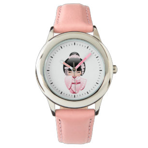 White Kimono Kokeshi Doll - Cute Geisha Girl Watch