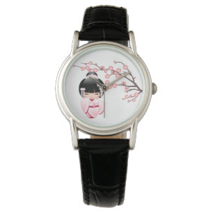 White Kimono Kokeshi Doll - Cute Geisha Girl Watch