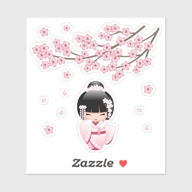 White Kimono Kokeshi Doll - Japanese Geisha Girl (Sheet)