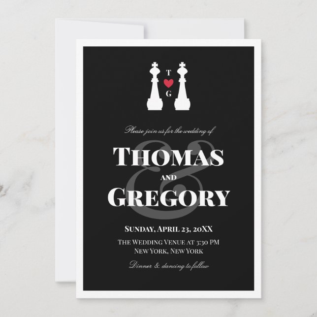 White King Chess Pieces Gay Wedding Invitation (Front)
