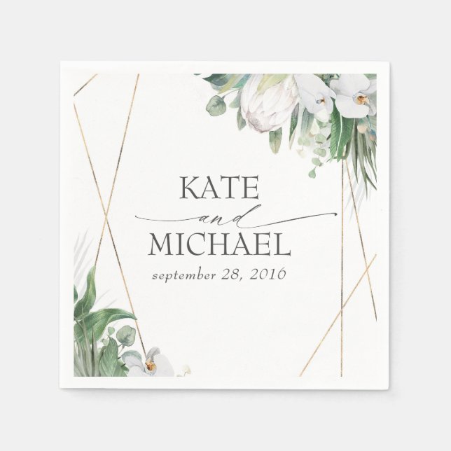 White King Protea Orchids Tropical Wedding Napkin (Front)