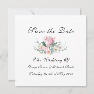 White King Protea Watercolor Floral Classic Save The Date