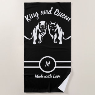 White Kings and Queens Black Leo Lion and Lioness Beach Towel