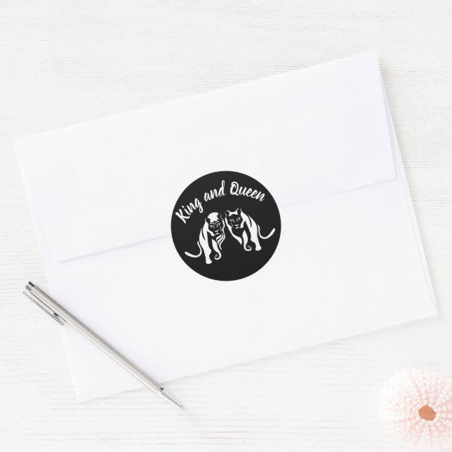 White Kings and Queens Black Leo Lion and Lioness Classic Round Sticker (Envelope)