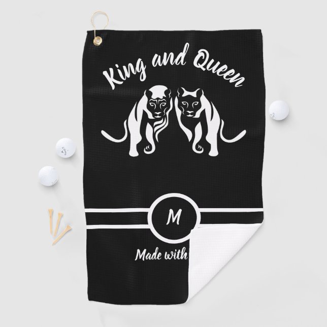 White Kings and Queens Black Leo Lion and Lioness Golf Towel (InSitu)