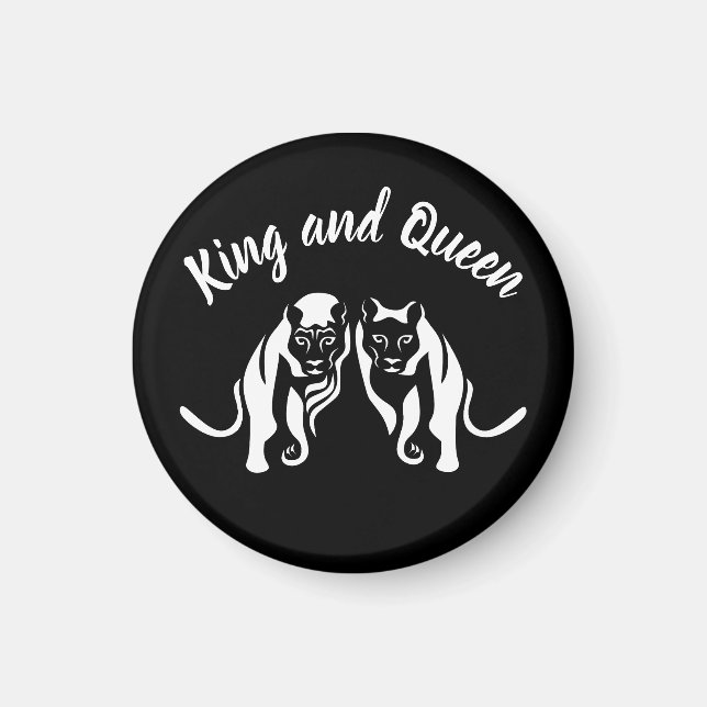 White Kings and Queens Black Leo Lion and Lioness Magnet (Front)