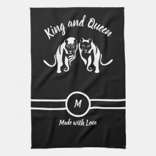 White Kings and Queens Black Leo Lion and Lioness Tea Towel
