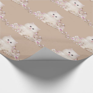 White kitten and ribbons wrapping paper