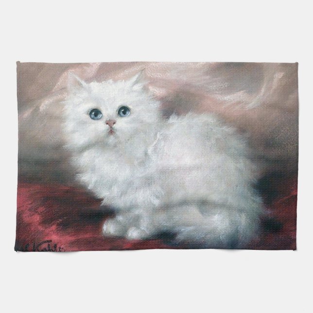White Kitten, Carl Kahler Tea Towel (Horizontal)
