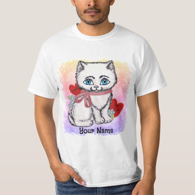 White Kitten Cat  T-Shirt (Front)