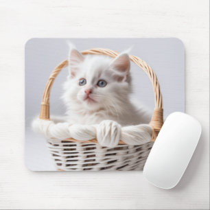 White Kitten In a Basket Mouse Mat