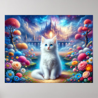 White Kitten in a Mystical Fantasy Poster
