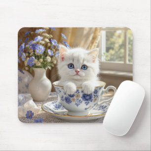 White Kitten In a Teacup Mouse Mat