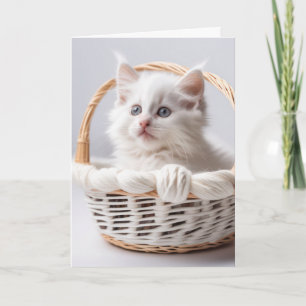 White Kitten In Basket for Thinking of You Card