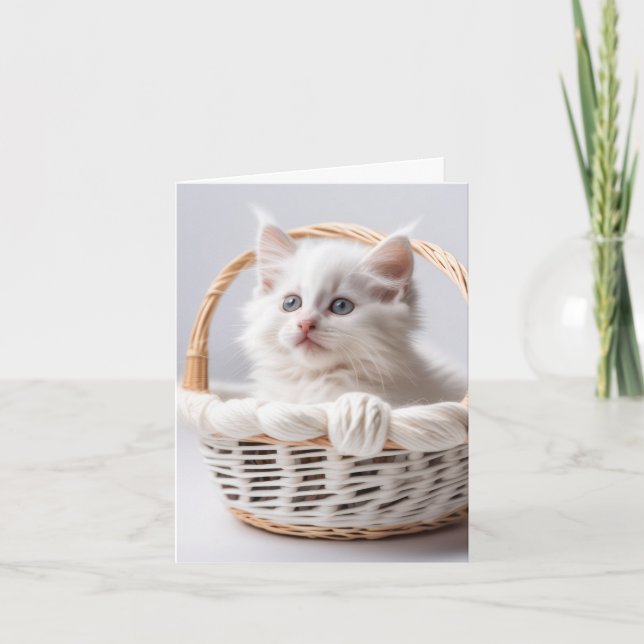 White Kitten In Basket Note Card (Front)