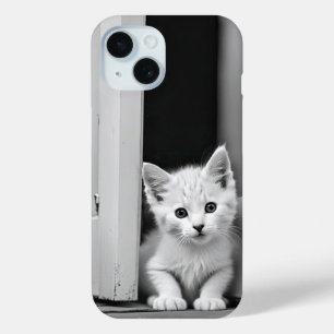 White Kitten In Doorway iPhone 15 Case