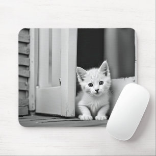 White Kitten In Doorway Mouse Mat