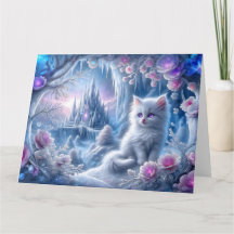 White Kitten in Fantasy Ice Kingdom