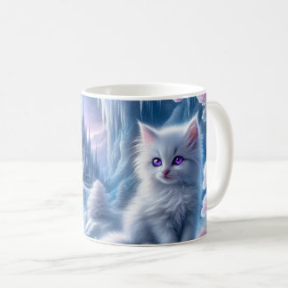 White Kitten in Fantasy Ice Kingdom Coffee Mug