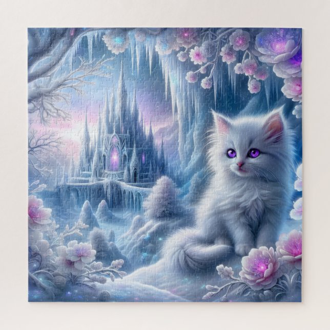 White Kitten in Fantasy Ice Kingdom Jigsaw Puzzle (Vertical)