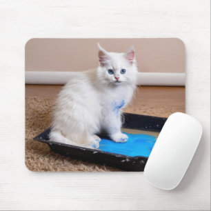 White Kitten In Paint Tray Mouse Mat